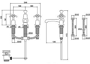 Смеситель для раковины Burlington AN12-QT BLA хром/ручки черные купить в интернет-магазине сантехники Sanbest