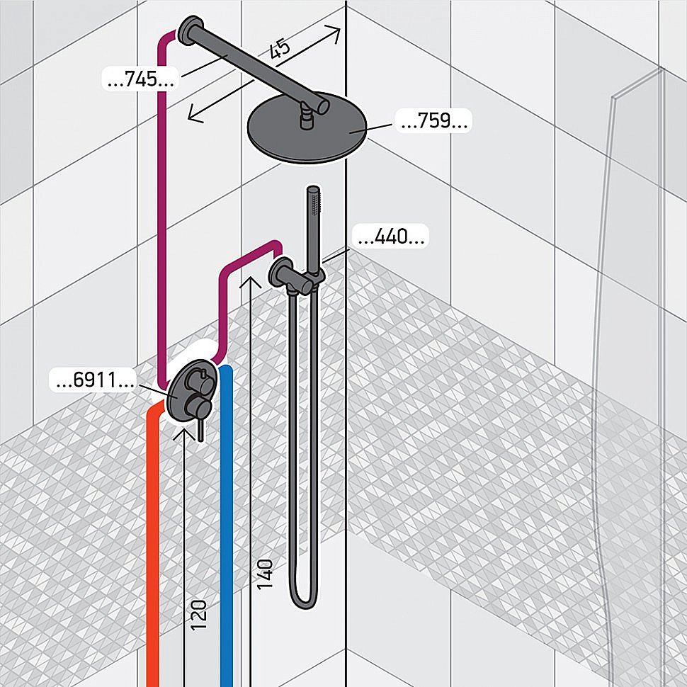 Душевая система PAINI Viva Style P4YOSET26911SH черная матовая купить в интернет-магазине сантехники Sanbest