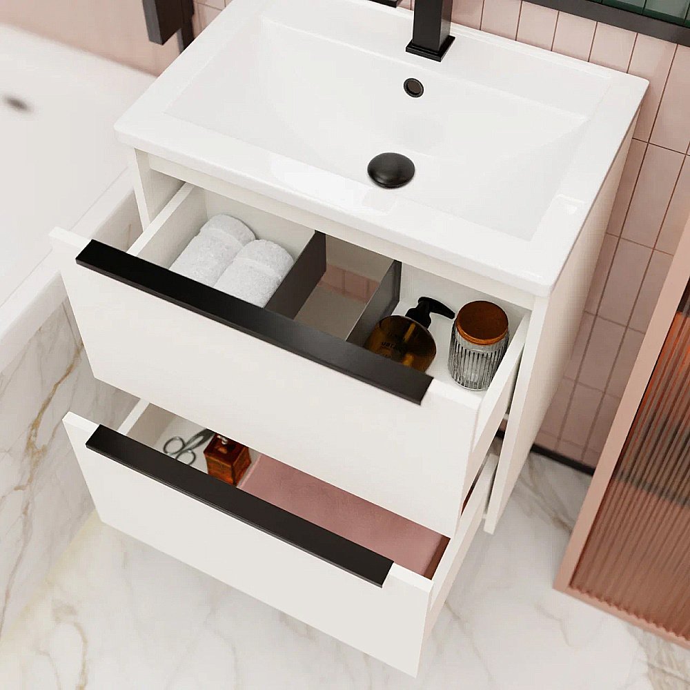 Тумба с раковиной La Fenice Tesoro 60 FNC-01-TES-PB-60-2 платиновый белый для ванной в интернет-магазине Sanbest