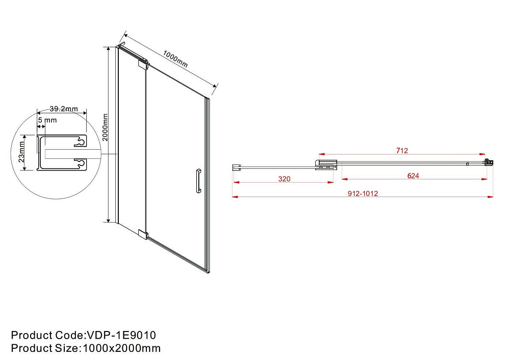 Душевая дверь Vincea Extra VDP-1E9010CGB 900/1000 купить в интернет-магазине Sanbest