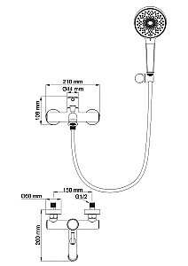 Смеситель для ванны с душем WONZON & WOGHAND TOR, Черный матовый (WW-88037073-MB) купить в интернет-магазине сантехники Sanbest