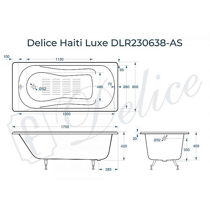 Ванна Delice Haiti Luxe Elite 170х80 DLR230636-AS 170х80 белая купить в интернет-магазине Sanbest