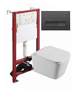 Унитаз подвесной с инсталляцией Agger ATI04100+APB244 белый, с крышкой микролифт, безободковый, с черной матовой кнопкой купить в интернет-магазине Sanbest