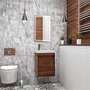 Тумба с раковиной Art&Max Family-M-400-1D-SO-BO/AM-LAV-400-MR-Mini Дуб бурбон для ванной в интернет-магазине Sanbest