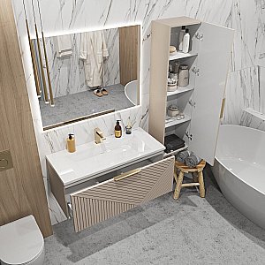 Тумба с раковиной подвесная Grossman БЛИСС 100 с 1 ящ, бежевая матовая для ванной в интернет-магазине Sanbest