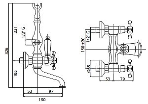 Смеситель для ванны Cezares NOSTALGIA-VD-02 бронза/ручка белая купить в интернет-магазине сантехники Sanbest
