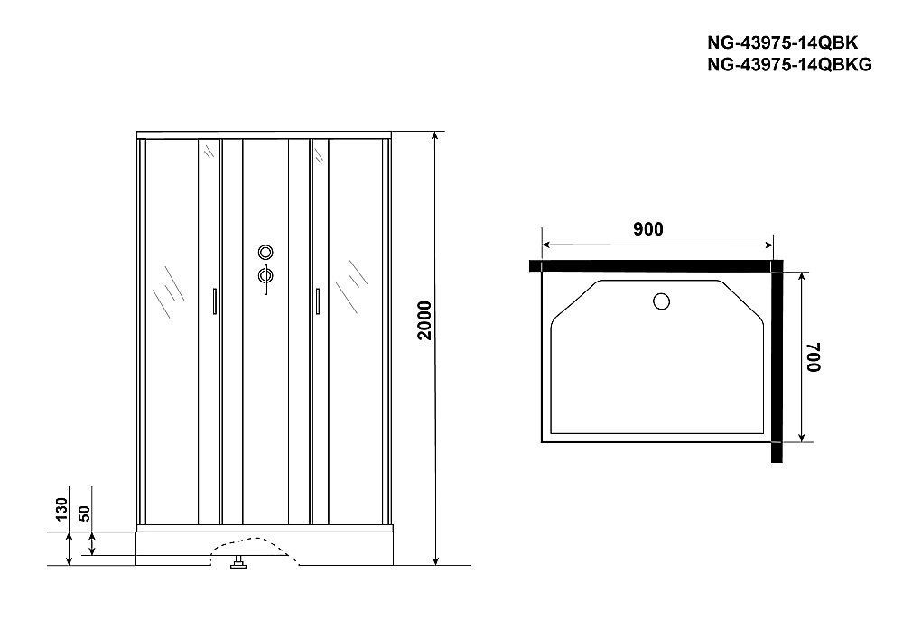 Душевая кабина Niagara Classic NG-43975-14QBK 90x70 купить в интернет-магазине Sanbest