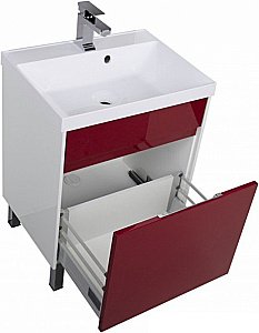 Тумба с раковиной Aquanet Латина 60 с 1 ящиком бело-бордовая глянцевая для ванной в интернет-магазине Sanbest