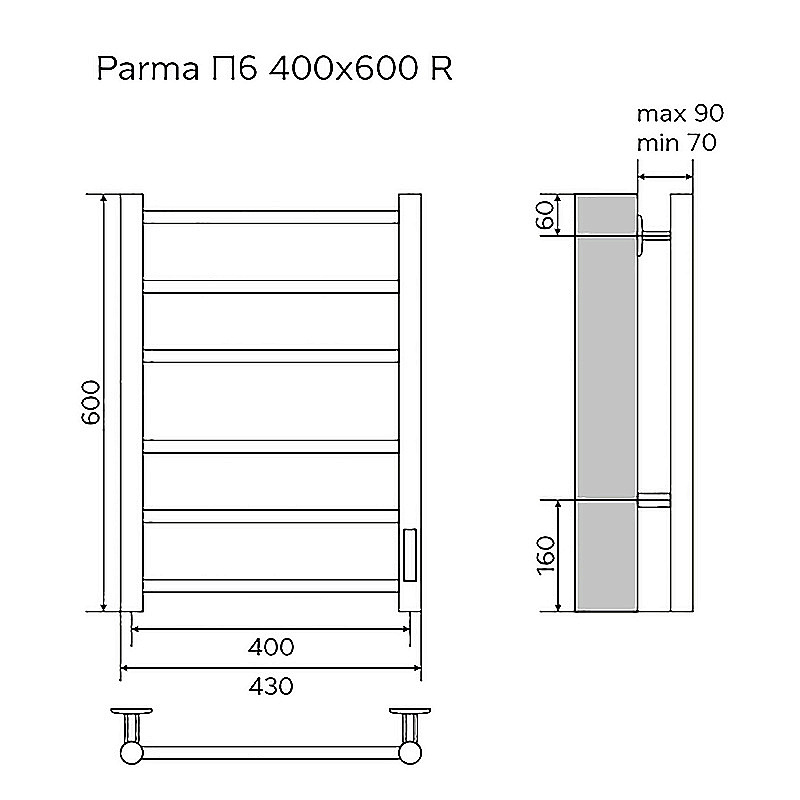 Полотенцесушитель электрический Azario PARMA П6 400х600 AZ10846B черный купить в интернет-магазине сантехники Sanbest