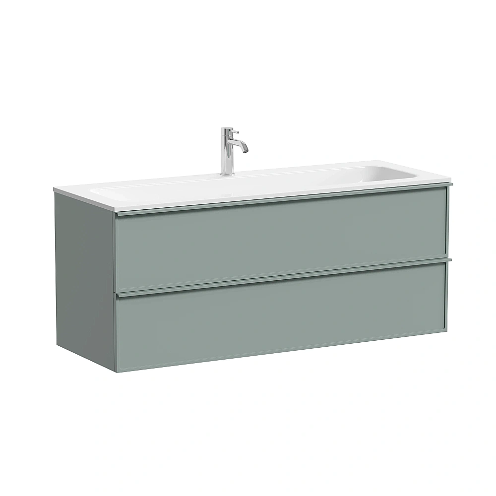 Тумба с раковиной Sancos Velta 120 VL120GG+CN7017 серо-зеленая матовая/раковина белая, с отверстием для ванной в интернет-магазине Sanbest