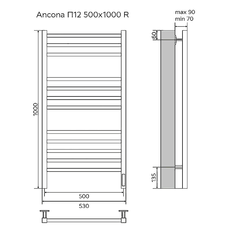 Полотенцесушитель электрический Azario Ancona П12 500х1000 AZ71850B черный купить в интернет-магазине сантехники Sanbest