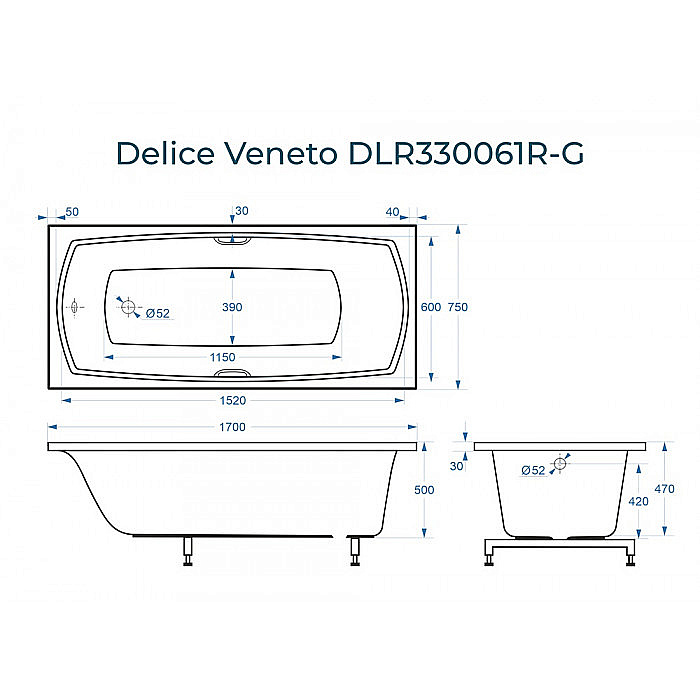 Ванна Delice Veneto DLR330061R-G 170х75 белая/ручки хром купить в интернет-магазине Sanbest