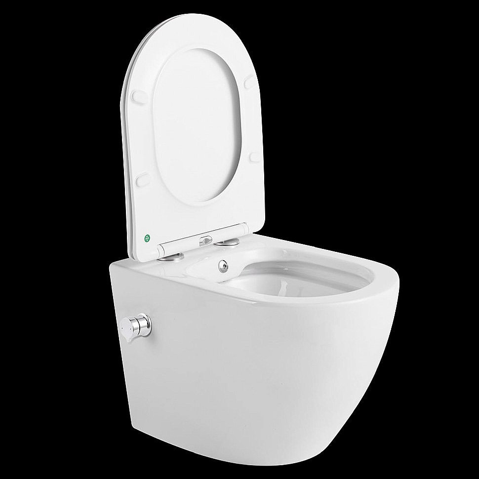 Унитаз подвесной с функцией биде CeramaLux 2196-BD белый, безободковый, с крышкой микролифт купить в интернет-магазине Sanbest