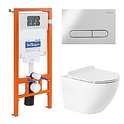 Унитаз подвесной BelBagno Sfera BB046CHR безободковый, с крышкой микролифт, с инсталляцией и кнопкой хром купить в интернет-магазине Sanbest