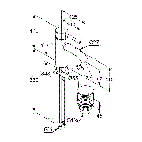 Смеситель для раковины Kludi Bozz 382663976 черный купить в интернет-магазине сантехники Sanbest