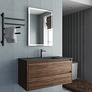 Тумба с раковиной Vincea Gio 100 VMC-2G100CO/VBS-13100MA тёмный дуб/раковина антрацит матовый для ванной в интернет-магазине Sanbest