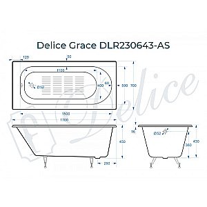 Ванна Delice Grace Elite 170х70 DLR230643-AS 170х70 белая купить в интернет-магазине Sanbest