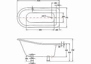 Ванна акриловая Burlington Buckingham Slipper 150x74 купить в интернет-магазине Sanbest