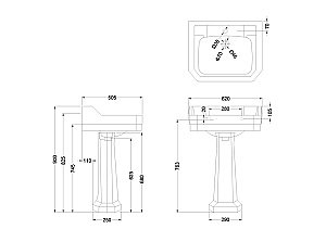 Раковина на пьедестале Burlington Edwardian 62 B5 3TH-P1 белая купить в интернет-магазине Sanbest
