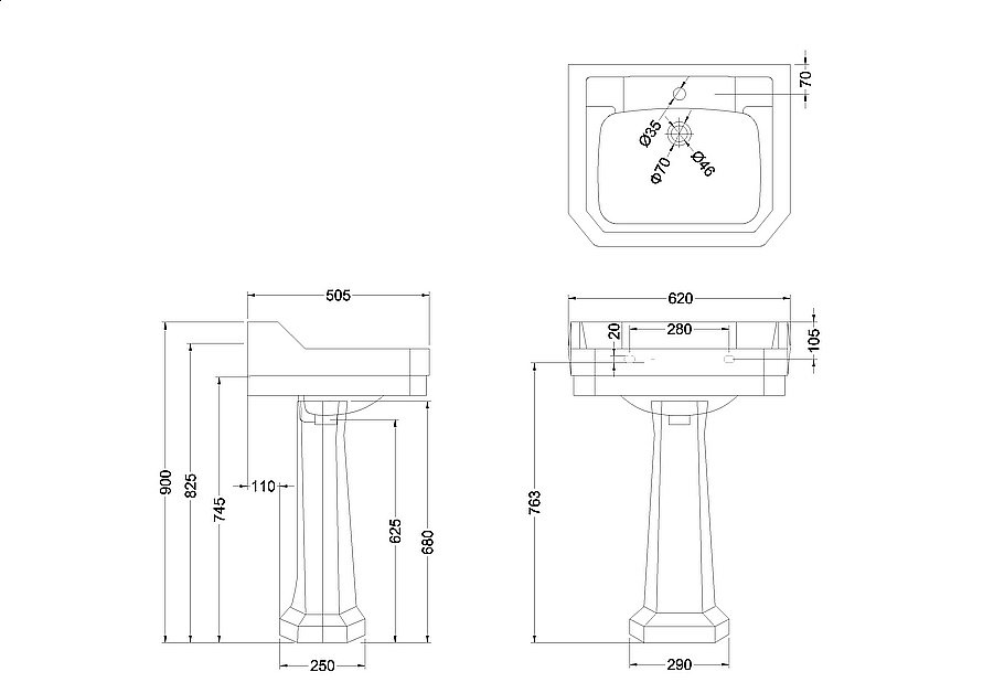 Раковина на пьедестале Burlington Edwardian 62 B5 3TH-P1 белая купить в интернет-магазине Sanbest