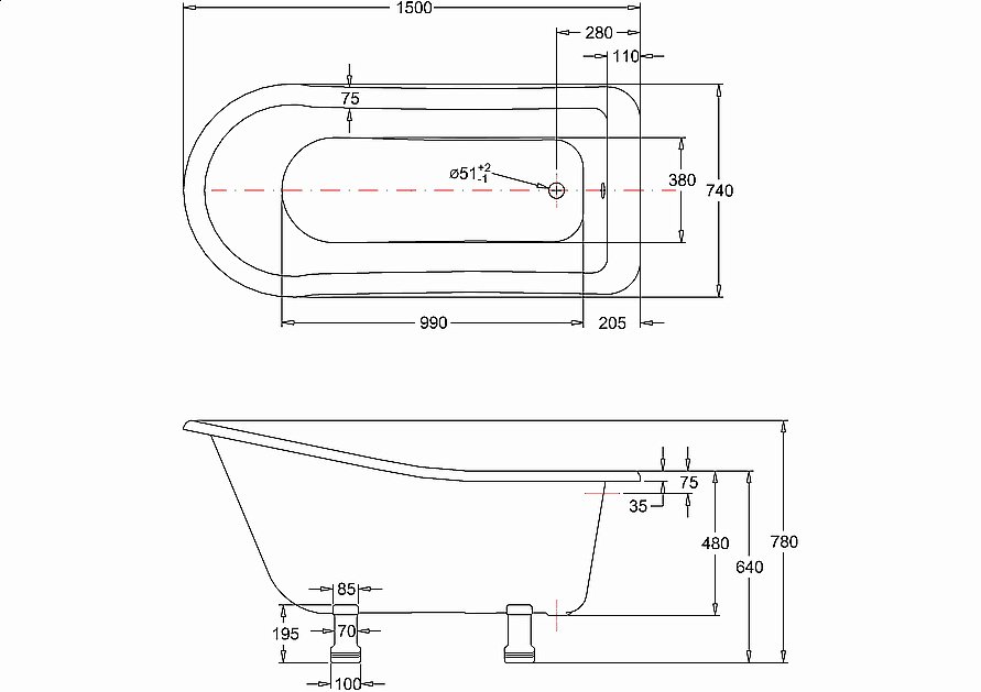 Ванна акриловая Burlington Buckingham Slipper 150x74 купить в интернет-магазине Sanbest