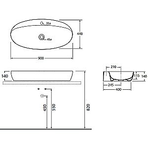 Раковина накладная Azzurra Elegance 90 ECI90M bi*1 белая купить в интернет-магазине Sanbest