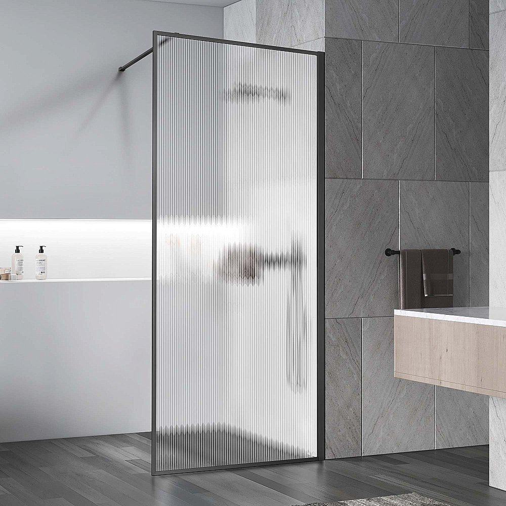 Душевое ограждение Vincea Walk-In VSW-1HP900FLGM 90 стекло рифленое/профиль вороненая сталь купить в интернет-магазине Sanbest