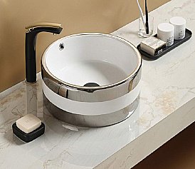 Раковина накладная Ceramalux NC 42 C1056 серебро, белая купить в интернет-магазине Sanbest