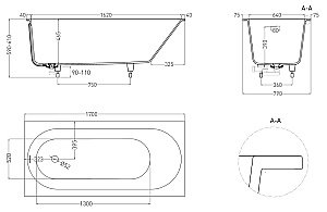 Ванна Salini Ornella KIT S-Stone 170х80 102424M белая матовая купить в интернет-магазине Sanbest