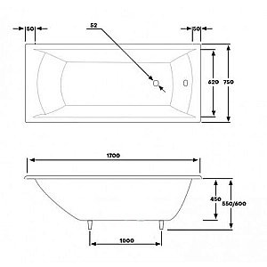Ванна чугунная BYON Milan V0000083 170x75 купить в интернет-магазине Sanbest