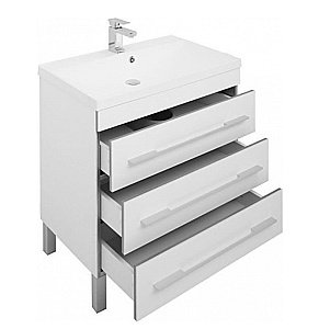 Тумба с раковиной Aquanet Верона 75/Aquanet Нота-75 напольная с 3 ящиками белая глянцевая для ванной в интернет-магазине Sanbest