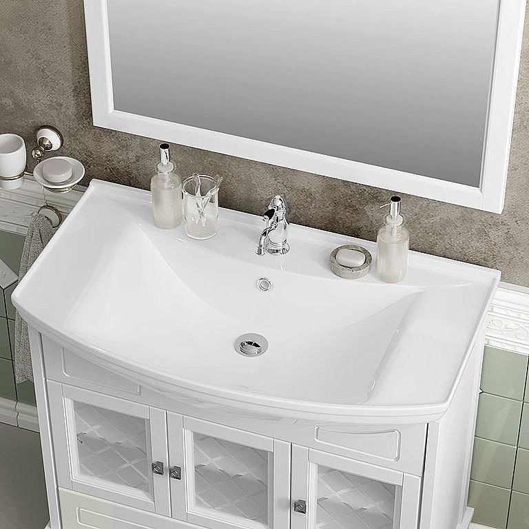 Тумба с раковиной Опадирис Омега 85 белая матовая для ванной в интернет-магазине Sanbest