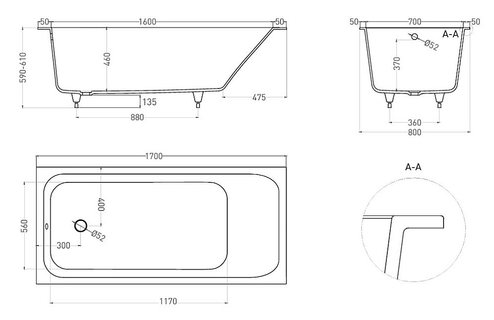Ванна Salini Orlanda S-Sense 170х80 102016GF RAL купить в интернет-магазине Sanbest