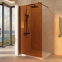 Душевая перегородка Vincea Walk-In VSW-1H100GSB 100 профиль черный матовый/стекло янтарь купить в интернет-магазине Sanbest