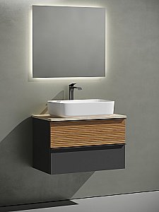 Тумба с раковиной Sancos DELTA 80 со столешницей, дуб красный/графит для ванной в интернет-магазине Sanbest