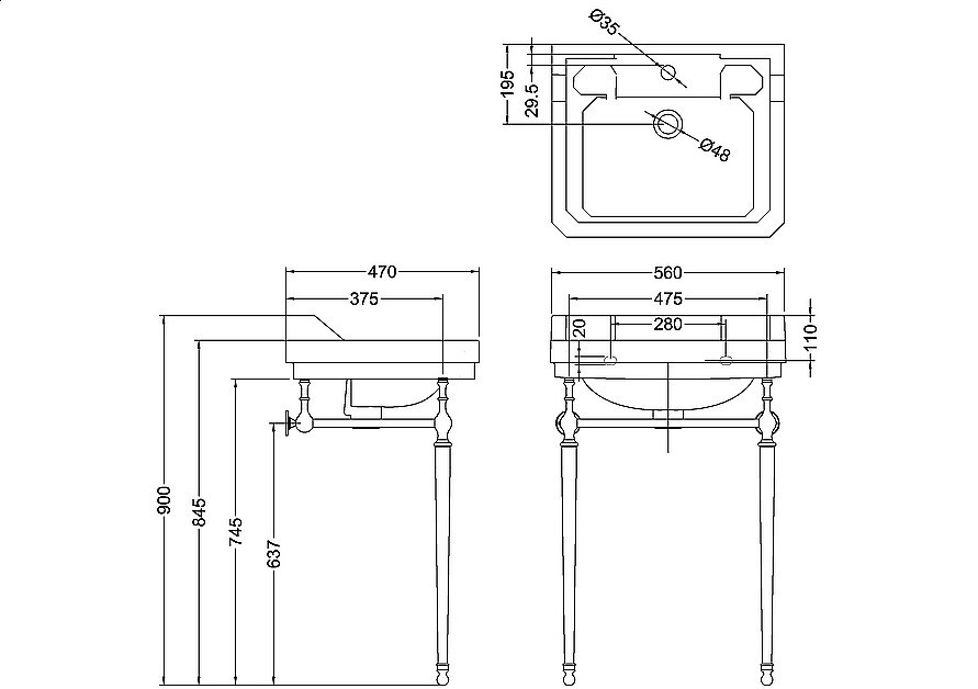 Консоль с раковиной Burlington Edwardian B4 1TH золото для ванной в интернет-магазине сантехники Sanbest
