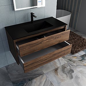 Тумба с раковиной Vincea Gio 100 VMC-2G100CO/VBS-13100MB тёмный дуб/раковина черная для ванной в интернет-магазине Sanbest