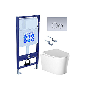Унитаз подвесной Aquatek НИКА AQ2009-00+INS-0000012+KDI-0000019+KKI-0000002 белый, безободковый, с крышкой микролифт, с инсталляцией и кнопкой хром матовый купить в интернет-магазине Sanbest