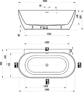 Ванна акриловая Ravak FREEDOM W II TEC 170x87 CC71800000 белая матовая/слив-перелив белый купить в интернет-магазине Sanbest