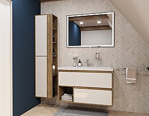 Тумба с раковиной Эстет Monaco Wood 100 подвесная 2 ящика белая для ванной в интернет-магазине Sanbest