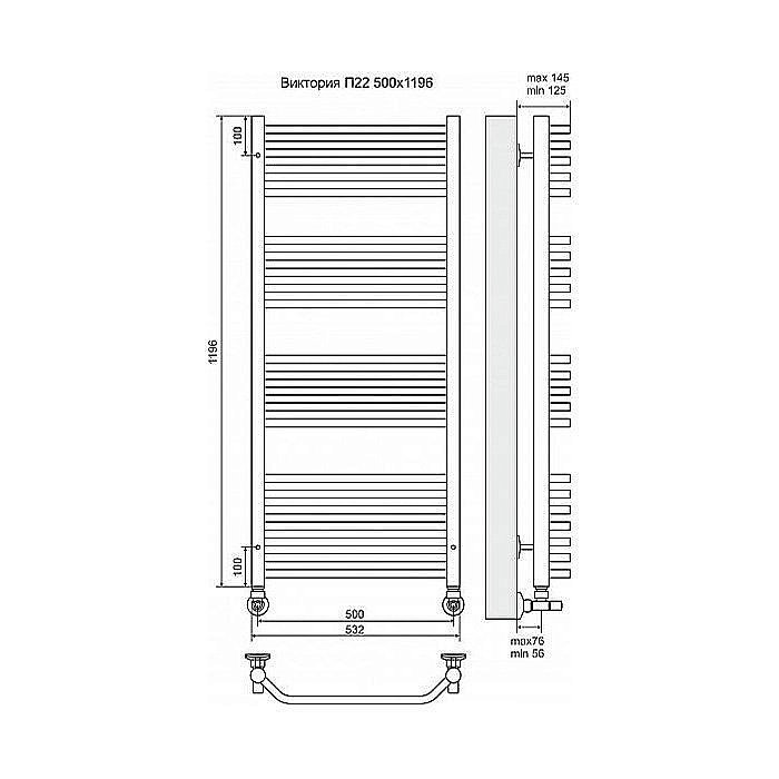 Полотенцесушитель водяной Terminus Виктория П22 500x1196 купить в интернет-магазине сантехники Sanbest
