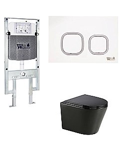 Унитаз с инсталляцией WeltWasser AMBERG 497 ST+SALZBACH 043 GL-BL+AMBERG RD-WT черный/кнопка белая, безободковый, с крышкой микролифт, слив торнадо купить в интернет-магазине Sanbest