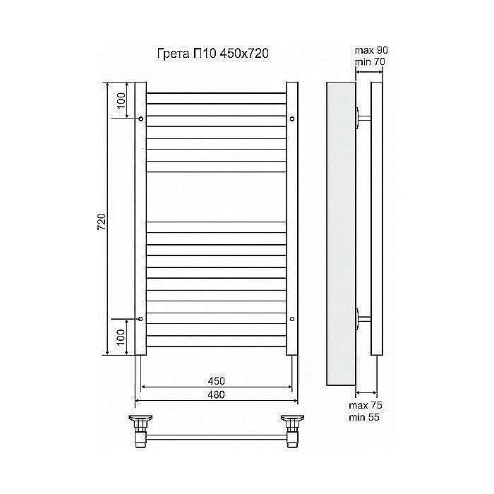 Полотенцесушитель электрический Terminus Грета П10 450x720 левый/правый купить в интернет-магазине сантехники Sanbest