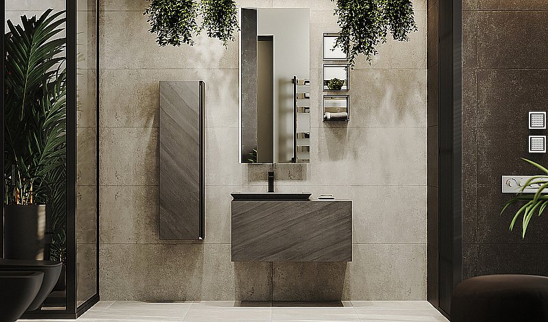 Тумба с раковиной Jorno Incline 90 бетон для ванной в интернет-магазине Sanbest