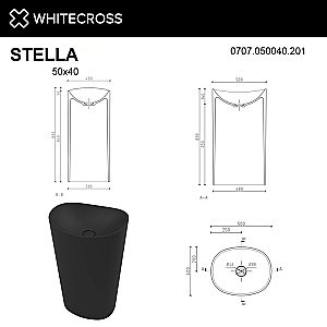 Раковина напольная WhiteCross Stella 50 0707.050040.201 черная матовая купить в интернет-магазине Sanbest