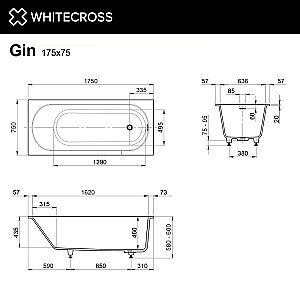 Акриловая ванна WhiteCross Gin 175x75 0217.175075.2XXXX RAL матовая купить в интернет-магазине Sanbest