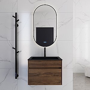 Тумба с раковиной Vincea Chiara 60 VMC-2C600CO/VCB-13600B тёмный дуб/раковина черная для ванной в интернет-магазине Sanbest