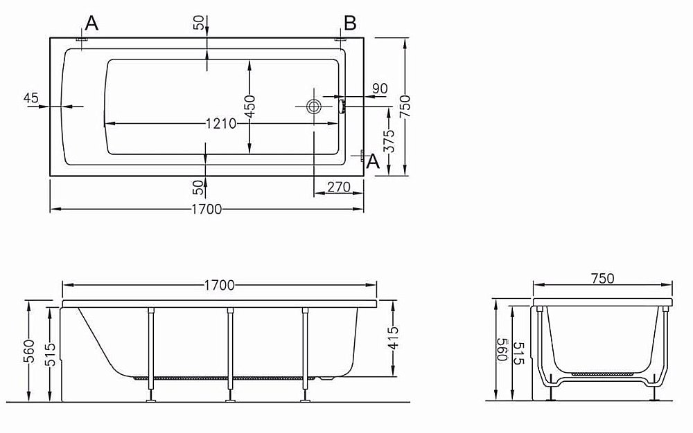 Ванна акриловая Vitra Neon 170x75 купить в интернет-магазине Sanbest
