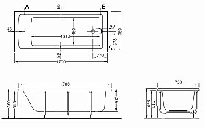 Ванна акриловая Vitra Neon 170x75 купить в интернет-магазине Sanbest