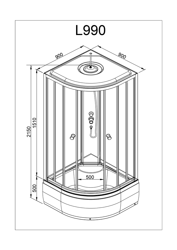 Душевая кабина Deto L 990 N 90х90 купить в интернет-магазине Sanbest